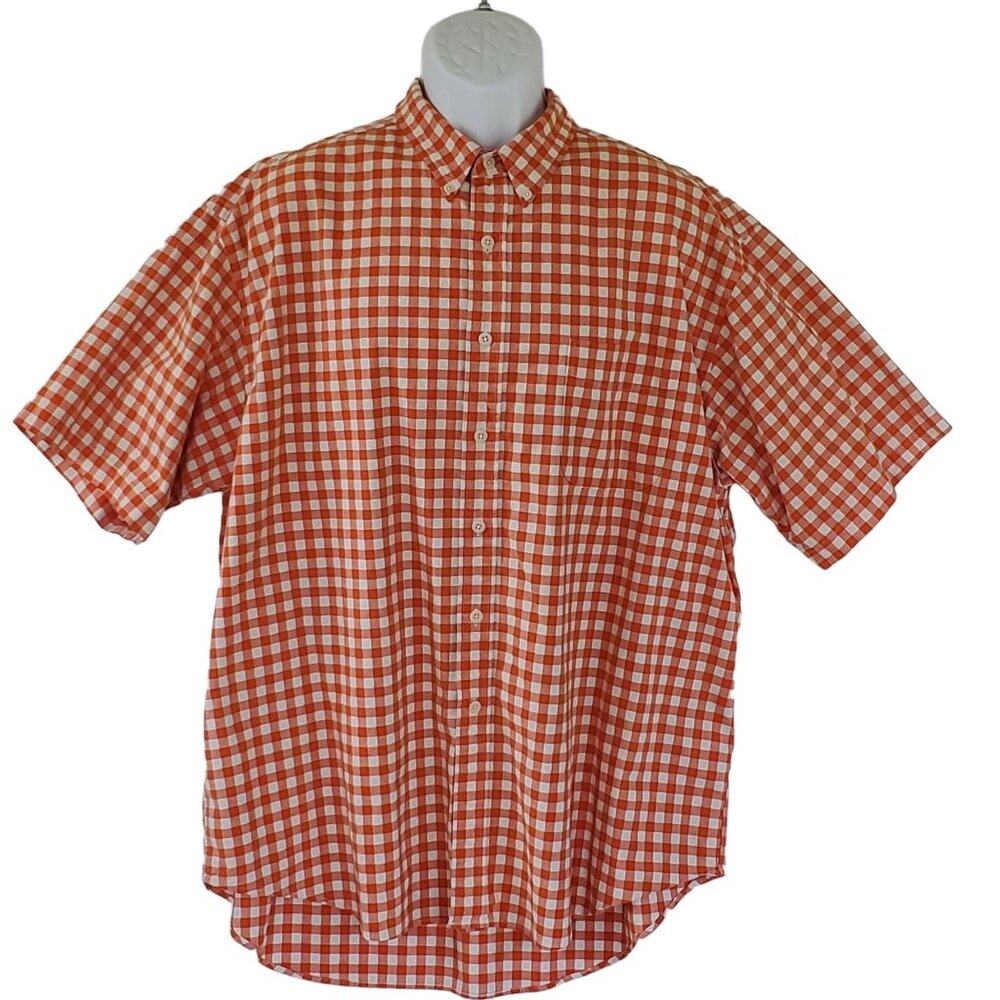 Abercrombie & Fitch Shirt Men's XL Orange & White Check Short Sleeve Button-Up